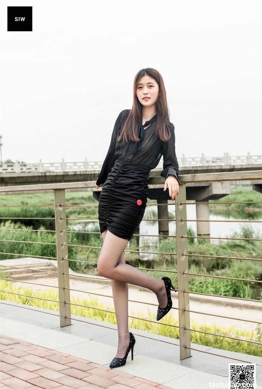 SIW斯文传媒 049 黑色薄纱长袖挂脖丝带连衣裙 - 甄真 [61P-158M]