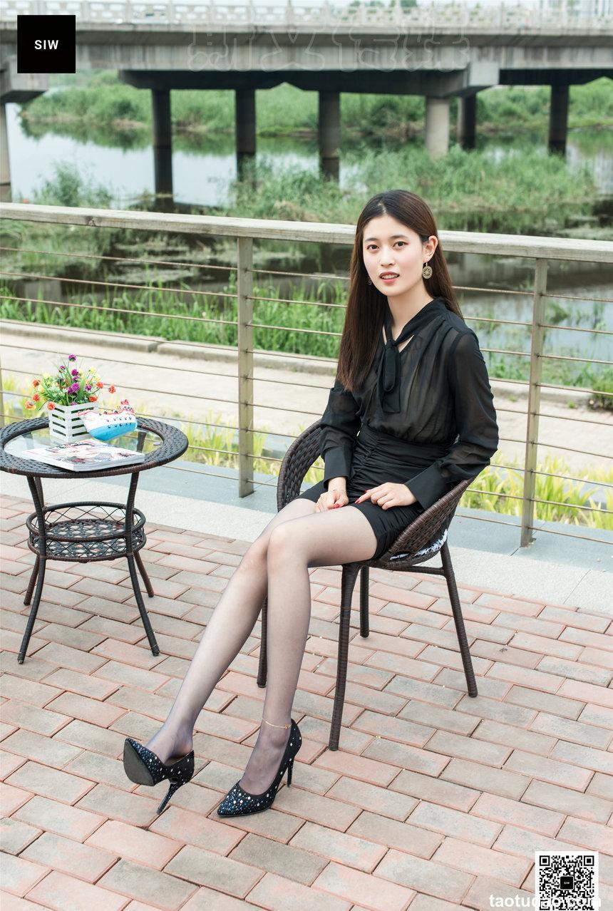 SIW斯文传媒 049 黑色薄纱长袖挂脖丝带连衣裙 - 甄真 [61P-158M]