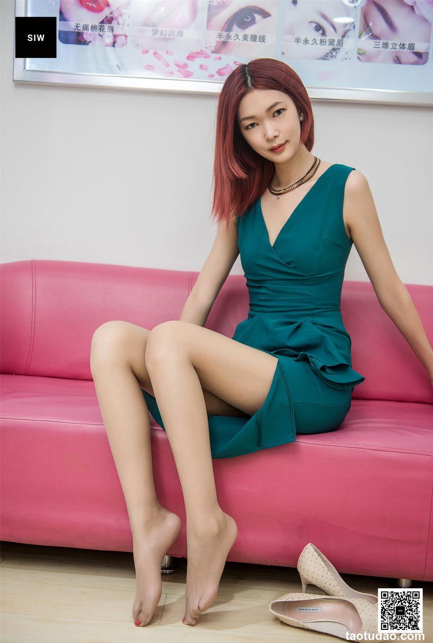 SIW斯文传媒 045 孔雀绿V领短袖荷叶边优雅连衣裙 - 悦悦 [65P-127M]