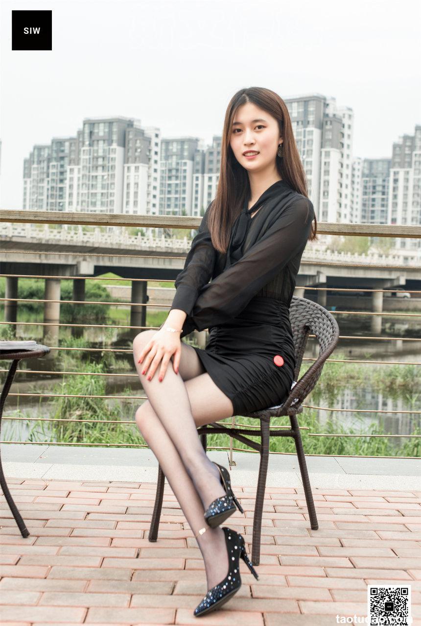 SIW斯文传媒 049 黑色薄纱长袖挂脖丝带连衣裙 - 甄真 [61P-158M]