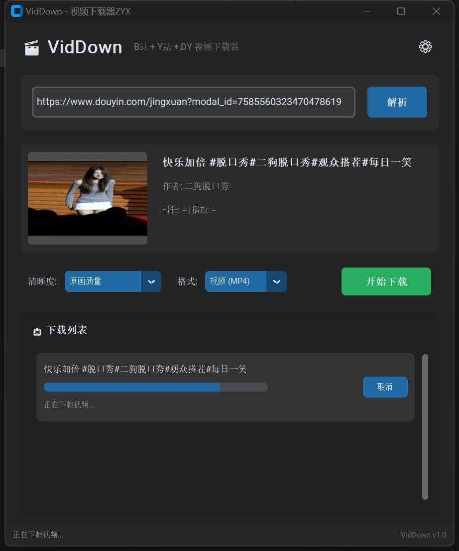 VidDown视频下载器v1.0无水印下载B站/钭音/油管等 VidDown视频下载器v1.0无水印下载B站/钭音/油管等